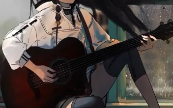 iPhone And Android Girl Playing Guitar While Its Raining Outside Live