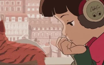 iPhone and Android Girl With Headphones Studying In Room Live Phone Wallpaper