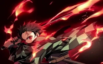 Tanjiro Fire Katana Demon Slayer Wallpaper of Anime