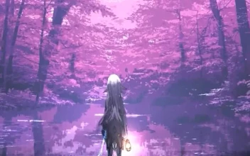 iPhone  Android Fantasy Purple Forest Pond Girl Wallpaper