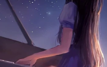 iPhone And Android Anime Girl Playing Piano Starry Night Sky With Fireworks Phone