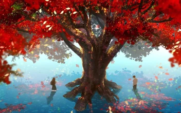 Anime Anime Couple Under The Autumn Tree