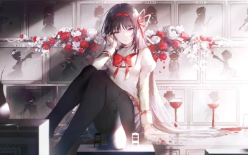 Anime Homura Akemi Flowers And Wine Puella Magi Madoka Magica