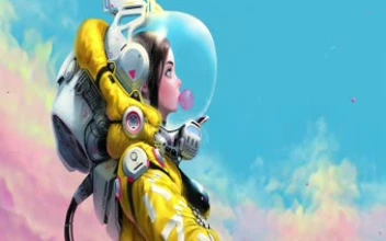 Yellow Space Suit Girl Animated Windows Desktop Wallpaper
