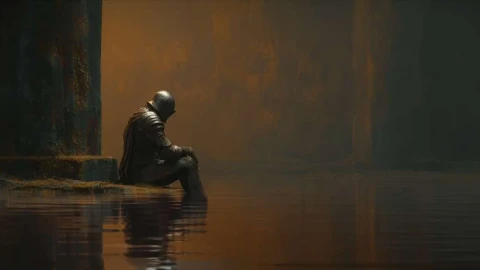 Lonely Knight Resting - Dark Fantasy Reflection Live Wallpaper - Free Live Wallpaper