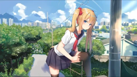 Anime Twinails Girl - Adjusting Stockings Live Wallpaper - Free Live Wallpaper