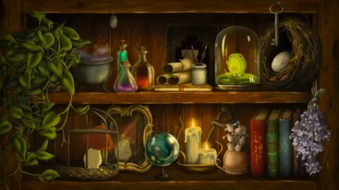 Shelf of Curiosities - Abi Toads 4K Live Wallpaper - Free Live Wallpaper