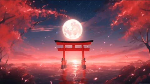 Torii Gate Sakura Blood Moonlight 4K Live Wallpaper - Free Live Wallpaper