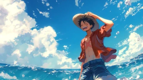 One Piece - Luffy Enjoying Beach Live Wallpaper - Free Live Wallpaper