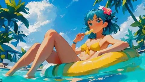 Girl on Swimming Circle Live Wallpaper - Free Live Wallpaper