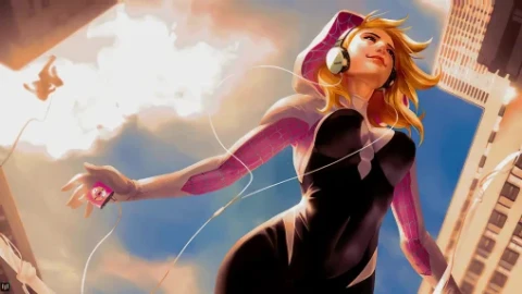 Spider-Gwen With Headphones - Free Live Wallpaper