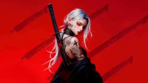 Katana Girl - Red Live Wallpaper - Free Live Wallpaper