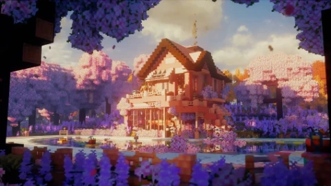 Cherry Blossom House Minecraft Live Wallpaper - Free Live Wallpaper