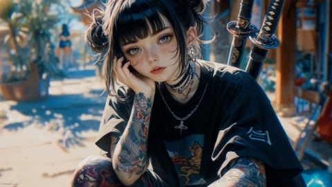 Girl Tattoo Katana Live Wallpaper - Free Live Wallpaper