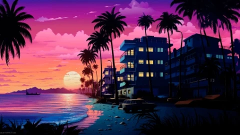 Retrowave Beach Live Wallpaper - Free Live Wallpaper