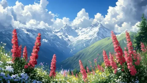 Mountains And Flowers Live Wallpaper - Free Live Wallpaper