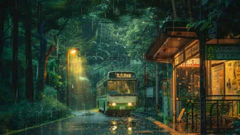 Rainy Bus Stop Live Wallpaper - Free Live Wallpaper