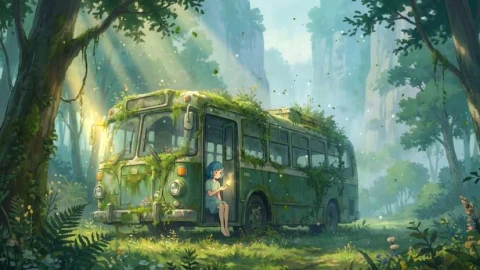 Overgrown Forest Bus - Nature Aesthetic Live Wallpaper - Free Live Wallpaper