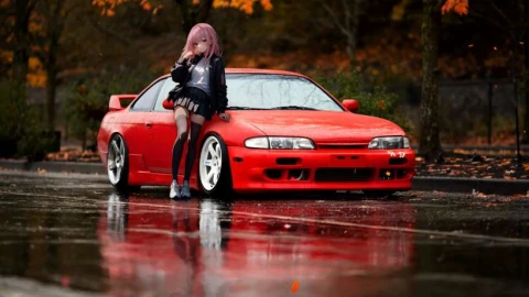 Nissan Silvia S14 & Anime Girl - Autumn Rain JDM Live Wallpaper - Free Live Wallpaper