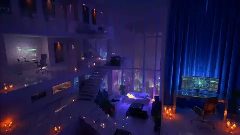 Cyberpunk Penthouse: Futuristic City View Live Wallpaper - Free Live Wallpaper