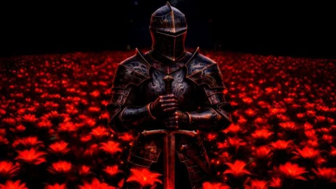 Dark Knight Red Flower Field - Epic Fantasy Live Wallpaper - Free Live Wallpaper