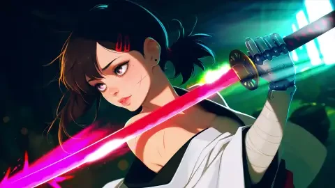 Cyberpunk Kobeni: Glowing Katana Live Wallpaper - Free Live Wallpaper
