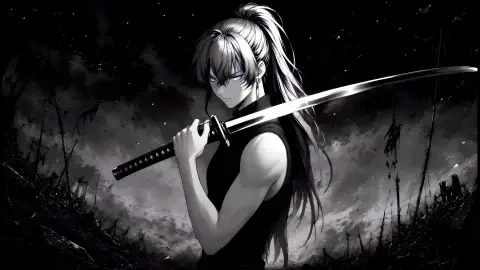 Monochrome Samurai With Glowing Blue Eyes Live Wallpaper - Free Live Wallpaper