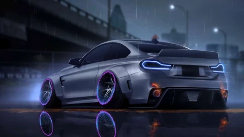 BMW M4 Neon Rain Night Drift Live Wallpaper - Free Live Wallpaper