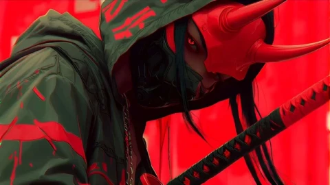 Cyber ​​​​Oni Samurai Masque Fond D'écran Animé - Free Live Wallpaper