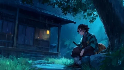 Demon Slayer - Tanjiro Rainy Night Aesthetic Live Wallpaper - Free Live Wallpaper