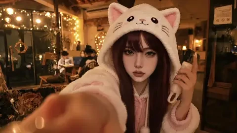 Cute Cat Hoodie Girl Live Wallpaper - Free Live Wallpaper