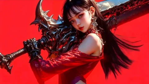 Red Samurai Anime Girl with Dark Sword Live Wallpaper - Free Live Wallpaper