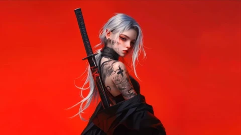 Red Samurai Girl Katana Aesthetic Live Wallpaper - Free Live Wallpaper