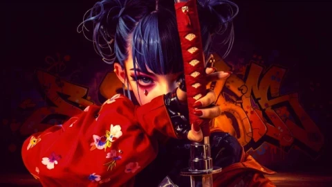 Samurai Girl - Graffiti Katana Live Wallpaper - Free Live Wallpaper