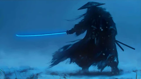 Shadow Samurai with Glowing Blue Katana Live Wallpaper - Free Live Wallpaper