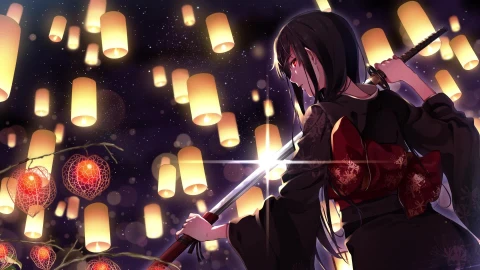 Katana Girl Lanterns HD Live Wallpaper - Free Live Wallpaper