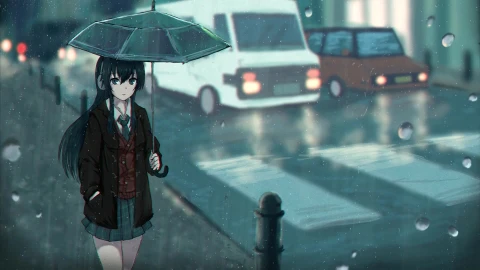 Rainy Evening Anime Girl Live Wallpaper - Free Live Wallpaper