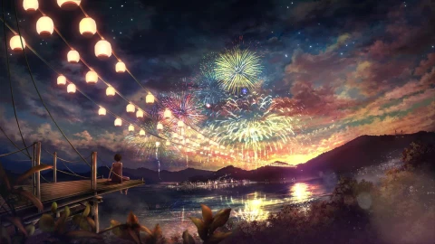 Fireworks And Little Anime Girl Live Wallpaper - Free Live Wallpaper