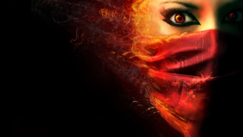 Fire  Deamon  Girl  By  DesktopHut - Free Live Wallpaper