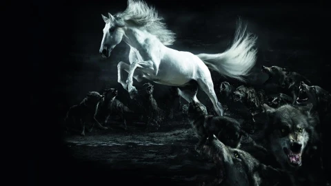 White  Horse  And  Wolves  2K  Live  Wallpaper - Free Live Wallpaper