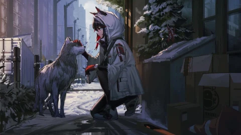 Anime Girl with Dog in Winter Live Wallpaper - Free Live Wallpaper