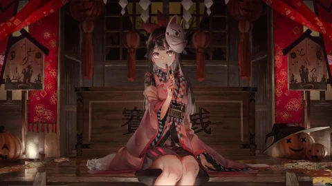 Halloween Anime Girl Animaed Windows - Free Live Wallpaper