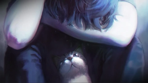 Crying Girl With Cute Cat Live Wallpaper - Free Live Wallpaper