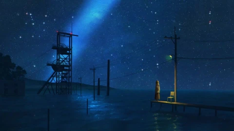 Night Sky and Ocean Artwork by ぽち Live Wallpaper - Free Live Wallpaper