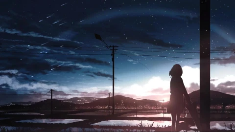 Girl Clouds City and Falling Stars Live Wallpaper - Free Live Wallpaper