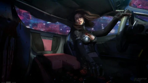 Bloody Cyberpunk Girl in Car Live Wallpaper - Free Live Wallpaper