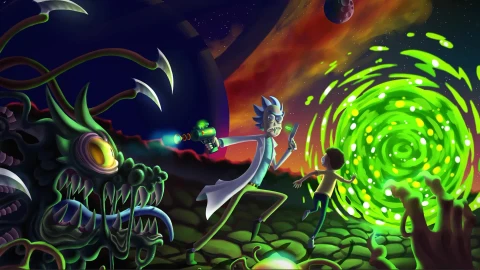 AdultSwim Rick and Morty Running From Monster Live Wallpaper - Free Live Wallpaper