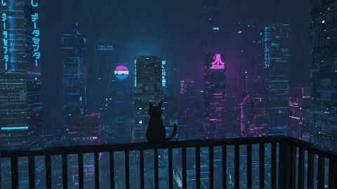 Rain in Japan City With Black Cat Live Wallpaper HD - Free Live Wallpaper