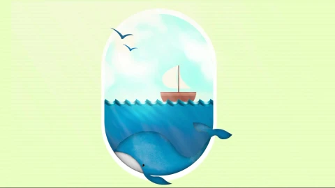 Minimalist Whale Ocean Glass Boat Birds Clouds Live Wallpaper - Free Live Wallpaper