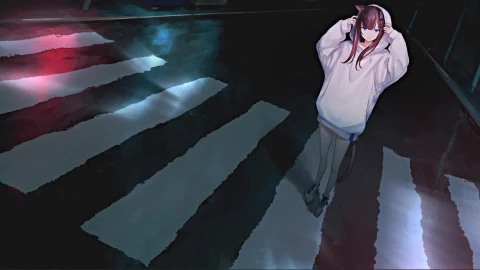 Neko Girl On Flooded Road Anime Live Wallpaper - Free Live Wallpaper